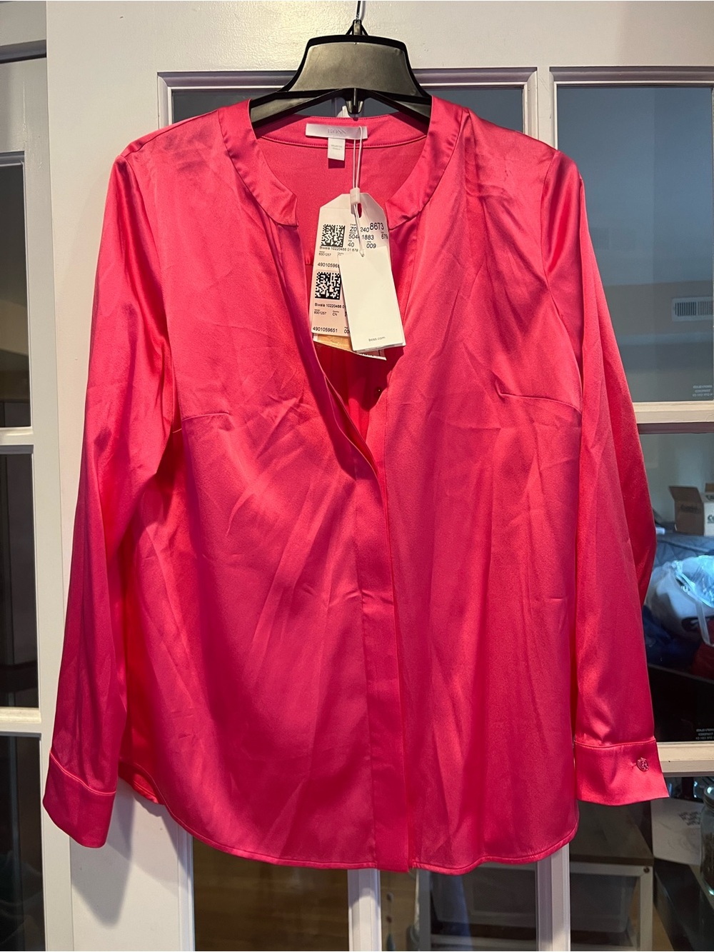Boss Hot Pink Satin V-Neck Blouse